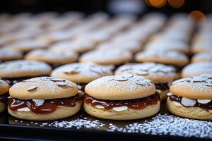 ai généré sucré amande biscuits sur le table professionnel La publicité nourriture la photographie photo