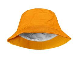 Chapeau de seau orange isolé sur fond blanc photo