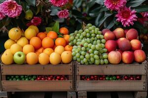 ai généré Frais des fruits cadeau boîte professionnel La publicité nourriture la photographie photo