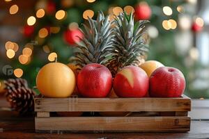 ai généré Frais des fruits cadeau boîte professionnel La publicité nourriture la photographie photo