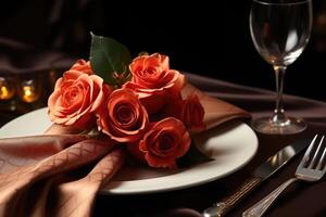 ai généré table ensemble pour romantique dîner professionnel La publicité la photographie photo