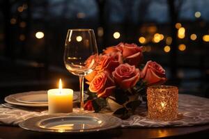 ai généré table ensemble pour romantique dîner professionnel La publicité la photographie photo