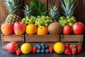 ai généré Frais des fruits cadeau boîte professionnel La publicité nourriture la photographie photo