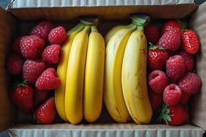 ai généré Frais des fruits cadeau boîte professionnel La publicité nourriture la photographie photo