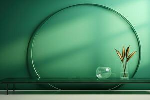 ai généré une mer vert mur dans une pièce avec verre intérieur articles. généré par artificiel intelligence photo