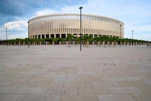 Krasnodar stade dans le ville de krasnodar. le architecture de le moderne stade, le vue de le de face entrée. photo