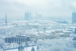 expérience le hiver panorama dans Riga, mélange historique et moderne conceptions. photo