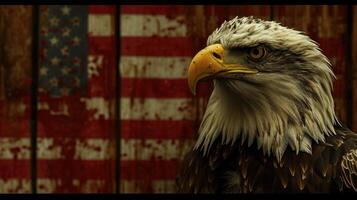 ai généré un Aigle est permanent suivant à le américain drapeau photo