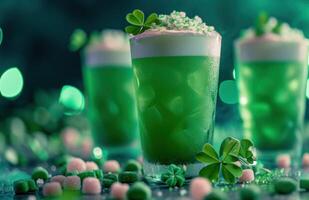 ai généré irlandais Bière et sucré trèfle en forme de fiesta photo