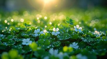 ai généré certains trèfles dans le milieu de le herbe photo