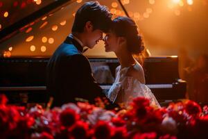 ai généré sérénade de l'amour. une musical, enchanteur atmosphère pour votre l'amour récit promotion photo