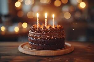 ai généré une marron gâteau avec beaucoup de bougies photo