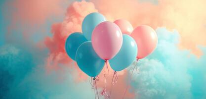 ai généré bleu et rose des ballons avec coloré rayures dans bleu et rose photo