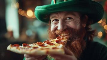 ai généré une de bonne humeur entreprise de Jeune gens célébrer st. patrick's journée dans un irlandais pub photo