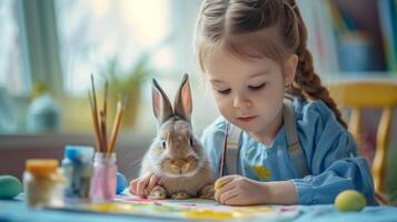 ai généré une fille des peintures le Pâques lapin avec aquarelle des peintures photo