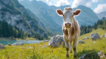 ai généré une magnifique vache regards dans le caméra photo