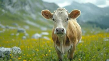 ai généré une magnifique vache regards dans le caméra photo