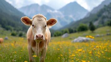ai généré une magnifique vache regards dans le caméra photo