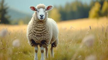 ai généré une magnifique gros graisse mouton des stands et regards à le caméra photo