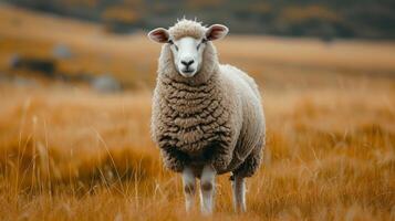 ai généré une magnifique gros graisse mouton des stands et regards à le caméra photo