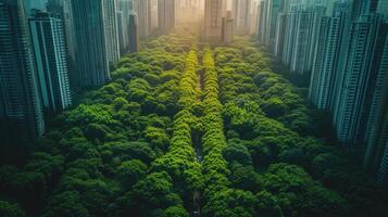 ai généré la photographie concept de vert les espaces et vert économie dans une grand métropole photo