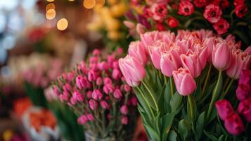 ai généré magnifique Contexte pour fleur magasin La publicité photo