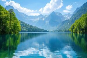 ai généré magnifique photo de une Montagne Lac arrière-plan pour Contexte