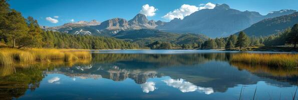 ai généré magnifique photo de une Montagne Lac arrière-plan pour Contexte