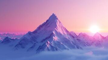 ai généré magnifique la nature Contexte avec une solitaire Montagne de pointe contre une rose violet pente ciel photo