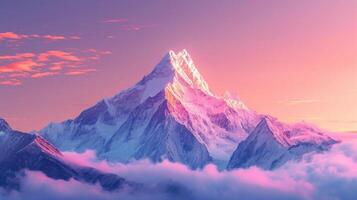 ai généré magnifique la nature Contexte avec une solitaire Montagne de pointe contre une rose violet pente ciel photo