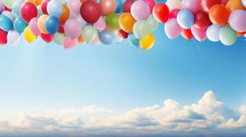 ai généré une de bonne humeur sur le thème du ballon scène mettant en valeur une nettoyer Cadre et des ballons de divers tailles photo