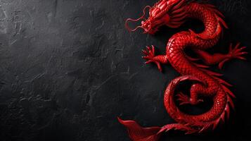 ai généré magnifique noir minimaliste Contexte avec rouge chinois rouge dragon sur le droite photo