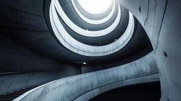 ai généré le dynamique géométrie de une spirale parking garage rampe, une unique architectural la perspective photo