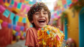 ai généré une anniversaire garçon joyeusement briser photo