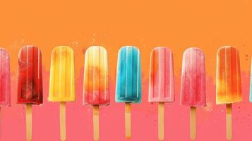 ai généré audacieux popsicle des illustrations sur une brillant Toile apporter une espiègle et estivale vibe à le scène photo