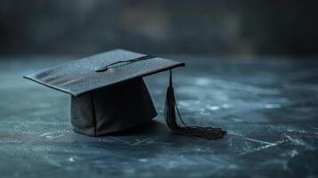 ai généré une minimaliste réglage avec une Célibataire l'obtention du diplôme casquette, représentant le culmination de académique efforts photo