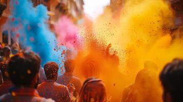 ai généré étourdissant images de gens douche chaque autre avec vibrant gulal poudre photo