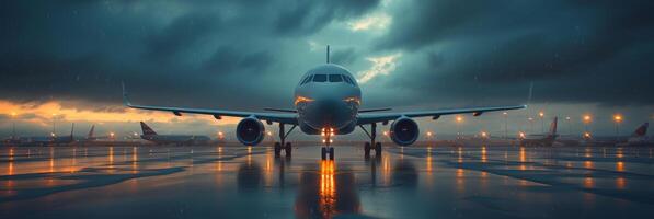 ai généré une passager avion est séance à un aéroport piste photo