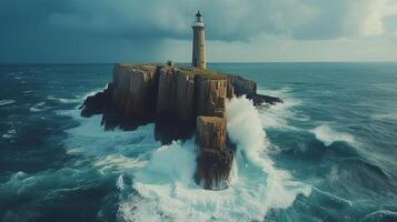 ai généré iconique phare des stands grand contre s'écraser vagues. robuste falaises, spectaculaire littoral photo