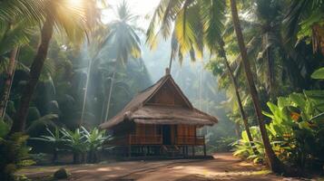 ai généré centre commercial rustique cabane dans le tropical forêt dans bali avec. photo