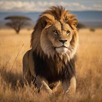 ai généré Sud africain Lion comme le Roi de savane ai généré photo