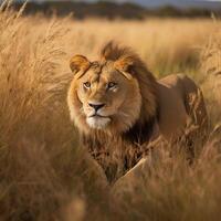 ai généré Sud africain Lion comme le Roi de savane ai généré photo