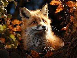 ai généré portrait de une rouge Renard dans le l'automne forêt. photo