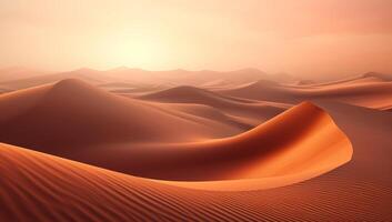 ai généré désert dunes à le coucher du soleil la nature paysage photo