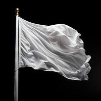 ai généré blanc drapeau agitant sur noir Contexte. photo