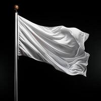 ai généré blanc drapeau agitant sur noir Contexte. photo