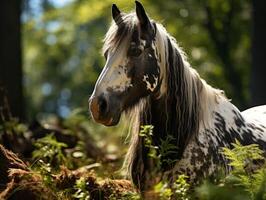 ai généré portrait de une cheval dans le forêt. photo