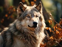portrait de une Loup dans le l'automne forêt photo