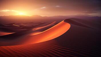 ai généré désert dunes à le coucher du soleil la nature paysage photo