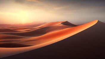 ai généré désert dunes à le coucher du soleil la nature paysage photo